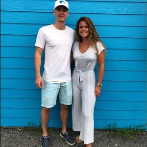 Blue and white romper jumpsuit